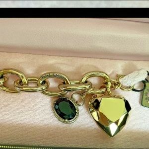 Vintage Juicy Couture LARGE Faceted Heart Golden Link Bracelet / Purple Crystal